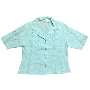 CHICO'S 100% Linen Button Front Shirt Light Blue Size 2